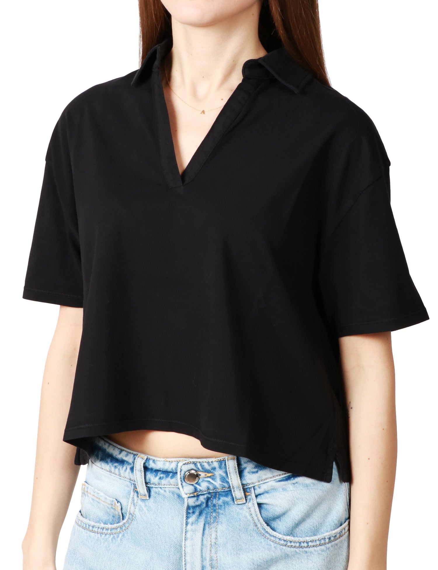 POLO DONNA C H S NERA TAGLIO CROP IN JERSEY