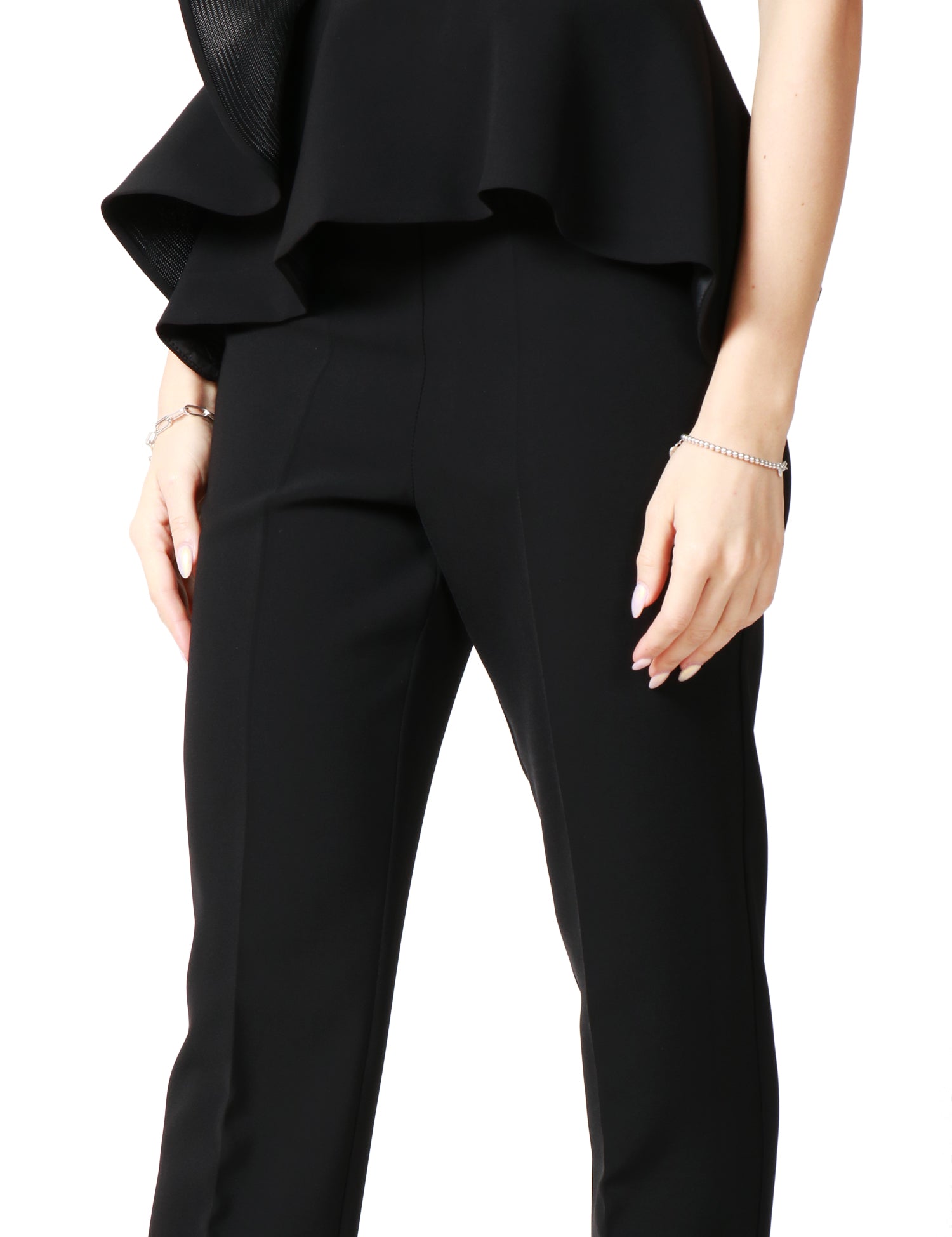 COMPLETO DONNA CARLA RUIZ NERO TOP CON ROUCHES E PANTALONE DRITTO