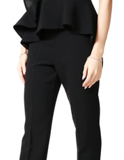 COMPLETO DONNA CARLA RUIZ NERO TOP CON ROUCHES E PANTALONE DRITTO