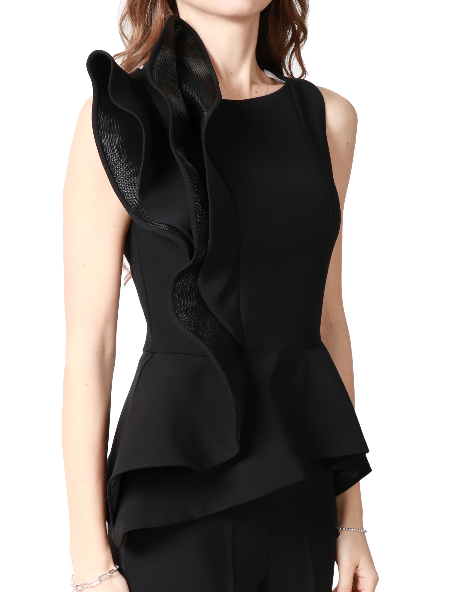 COMPLETO DONNA CARLA RUIZ NERO TOP CON ROUCHES E PANTALONE DRITTO