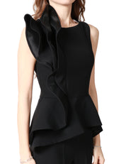 COMPLETO DONNA CARLA RUIZ NERO TOP CON ROUCHES E PANTALONE DRITTO