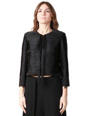 GIACCA DONNA CARLA RUIZ NERA MODELLO CHANEL CON MOTIVO DI FRANGE