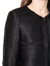GIACCA DONNA CARLA RUIZ NERA MODELLO CHANEL CON MOTIVO DI FRANGE