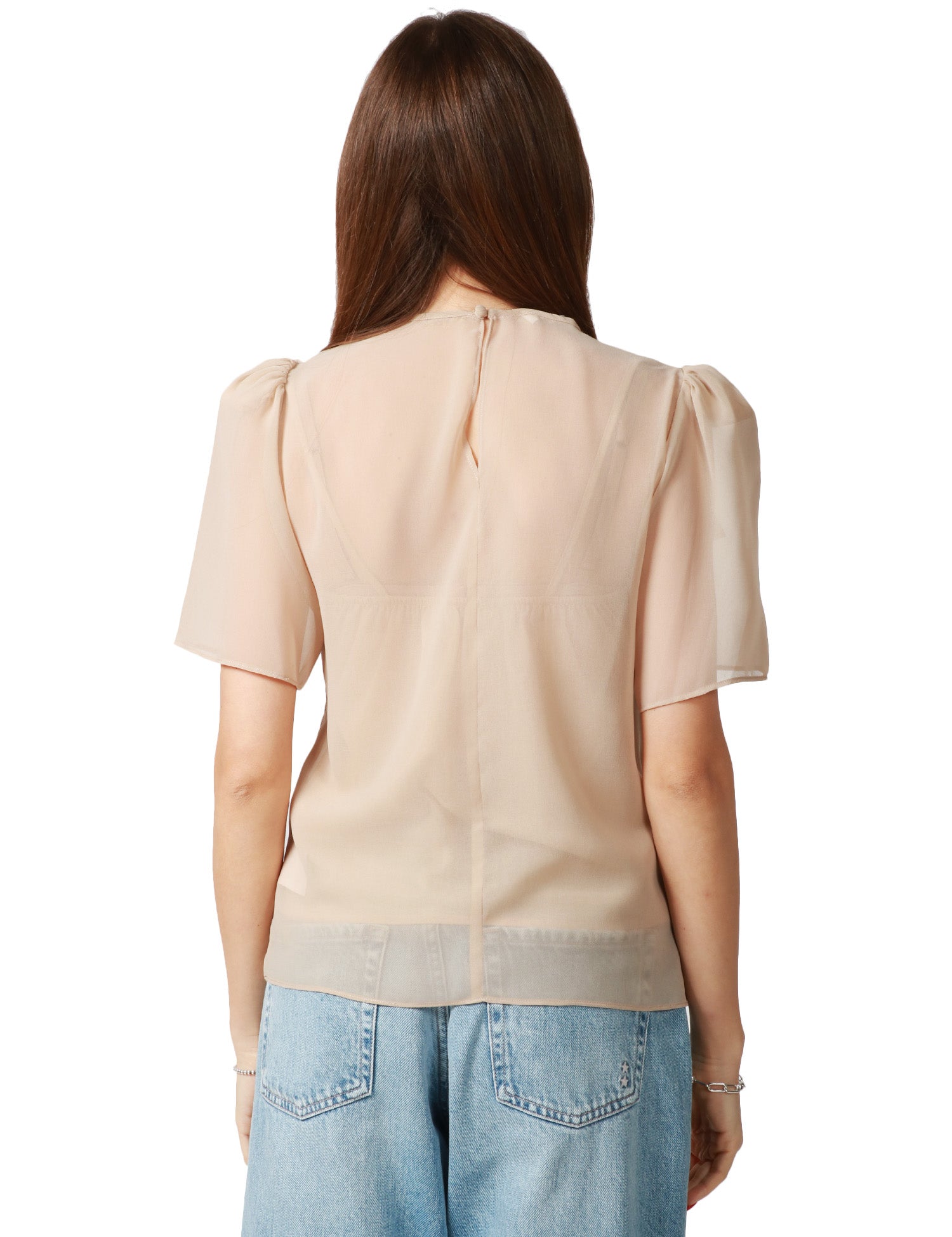 BLUSA DONNA CAROL RUIZ NUDE CON MEZZA MANICA A PALLONCINO E RICAMO IN PIZZO DAVANTI
