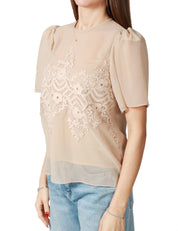 BLUSA DONNA CAROL RUIZ NUDE CON MEZZA MANICA A PALLONCINO E RICAMO IN PIZZO DAVANTI