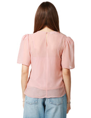 BLUSA CAROL RUIZ ROSA CON MEZZA MANICA A PALLONCINO E RICAMO PIZZO DAVANTI
