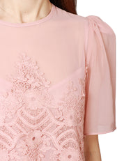 BLUSA CAROL RUIZ ROSA CON MEZZA MANICA A PALLONCINO E RICAMO PIZZO DAVANTI