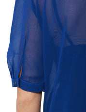 CAMICIA DONNA CARLA RUIZ AZZURRA A MANICA CORTA CON MOTIVO DI ROUCHES DAVANTI E BOTTONCINI GIOIELLO