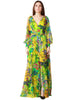 Abito lungo carla ruiz giallo a stampa floreale con manica lunga e scollo a v in leggero chiffon