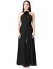 Tuta donna carla ruiz nera con maxi rosa sullo scollo e pantalone cropped ampio
