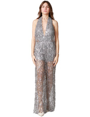 TUTA DONNA CARLA RUIZ ARGENTO CON PAILLETTES ALL OVER E SCOLLO A V PROFONDO
