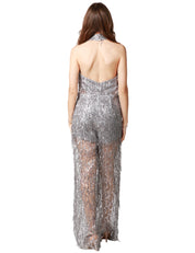 TUTA DONNA CARLA RUIZ ARGENTO CON PAILLETTES ALL OVER E SCOLLO A V PROFONDO