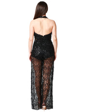 TUTA DONNA CARLA RUIZ NERA CON PAILLETTES ALL OVER E SCOLLO A V PROFONDO