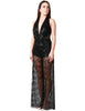 Tuta donna carla ruiz nera con paillettes all over e scollo a v profondo