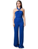 Tuta intera donna carol ruiz bluette con fusciacca al collo e pantalone svasato