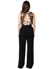 TUTA INTERA DONNA CAROL RUIZ BEIGE/NERO CON TOP IN RETE RICAMATO E PANTALONE PALAZZO