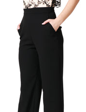 TUTA INTERA DONNA CAROL RUIZ BEIGE/NERO CON TOP IN RETE RICAMATO E PANTALONE PALAZZO