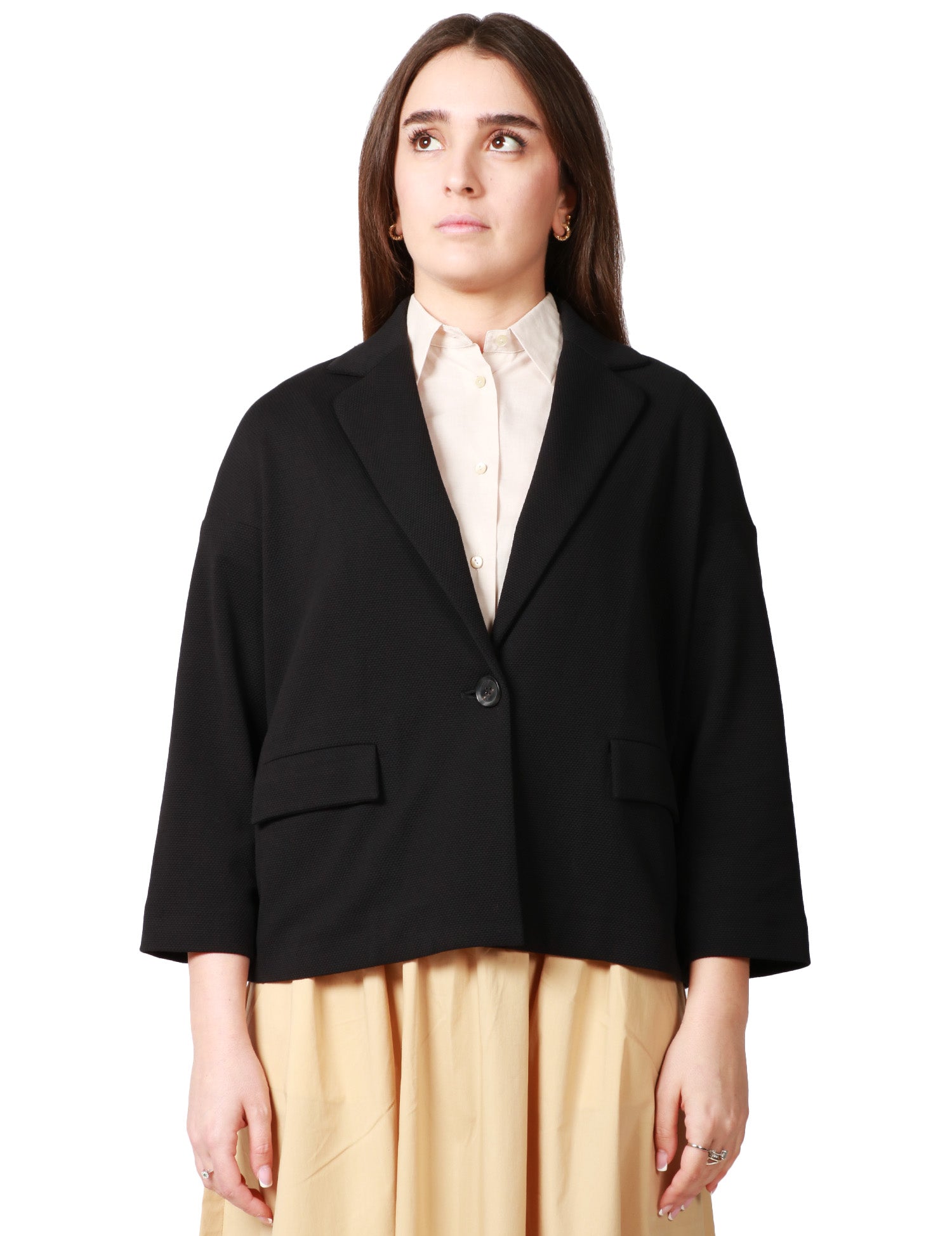 GIACCA CABAN DONNA CIRCOLO NERA IN TESSUTO OXFORD CON MANICA 7/8