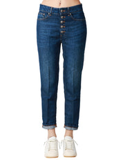 JEANS DONNA DONDUP KOONS LAVAGGIO SCUROA GAMBA STRETTA CON BOTTONI GIOIELLO