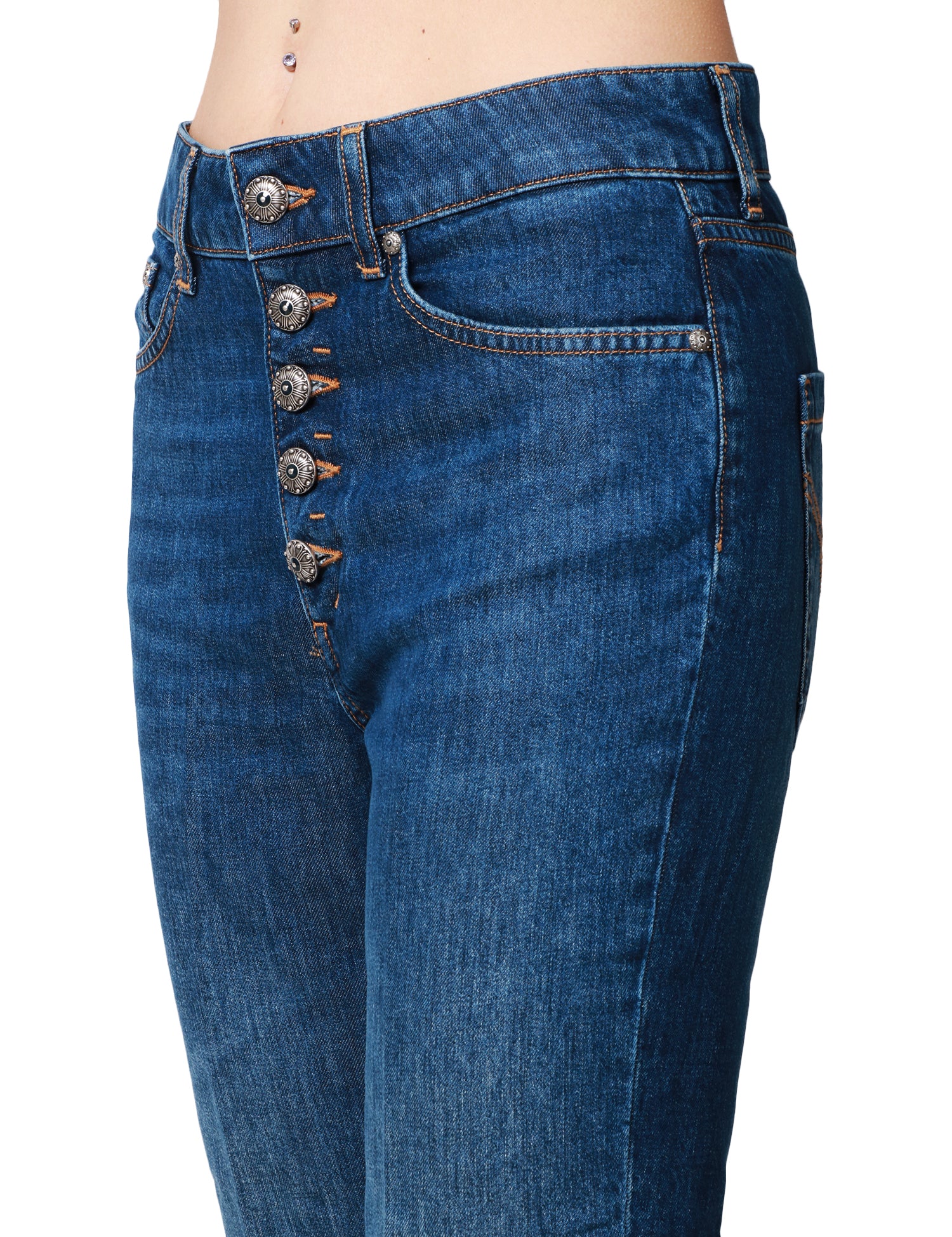 JEANS DONNA DONDUP KOONS LAVAGGIO SCUROA GAMBA STRETTA CON BOTTONI GIOIELLO