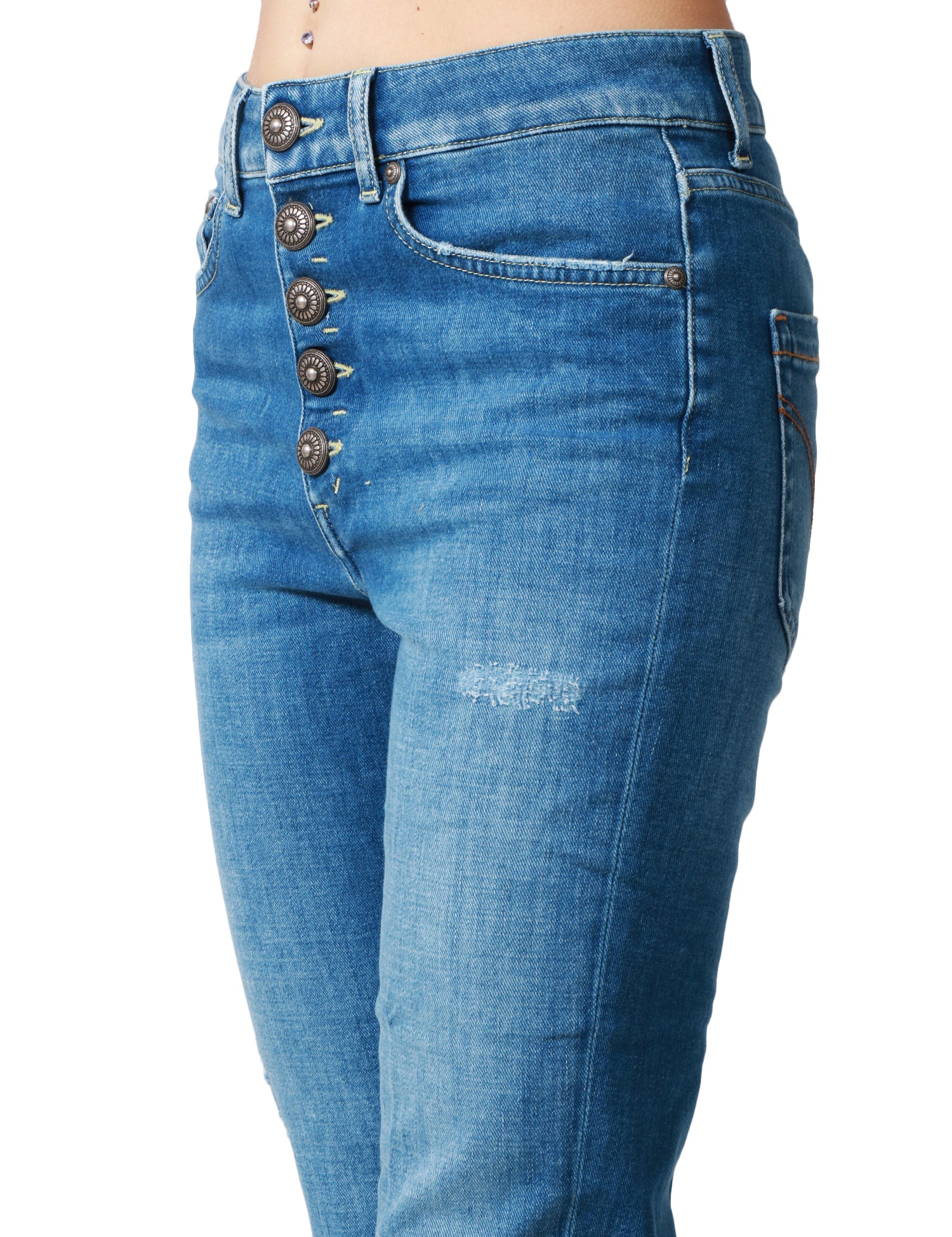 JEANS DONNA DONDUP KOONS DENIM MEDIO A GAMBA STRETTA CON BOTTONI GIOIELLO
