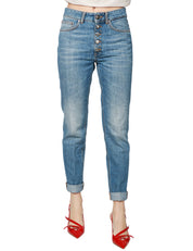 JEANS DONNA DONDUP KOONS LAVAGGIO MEDIO CON BOTTONIERA GIOIELLO LUNGHEZZA ALLA CAVIGLIA