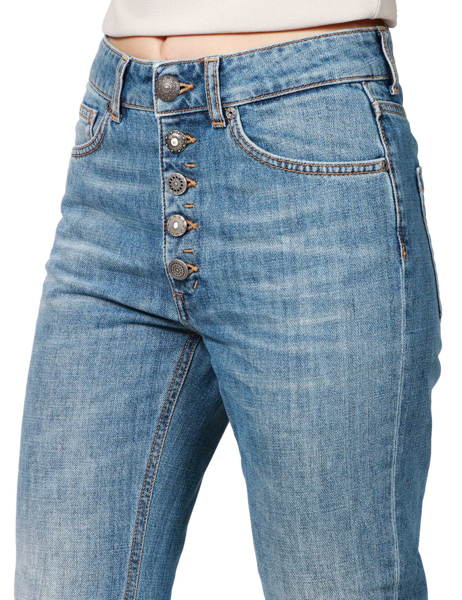 JEANS DONNA DONDUP KOONS LAVAGGIO MEDIO CON BOTTONIERA GIOIELLO LUNGHEZZA ALLA CAVIGLIA