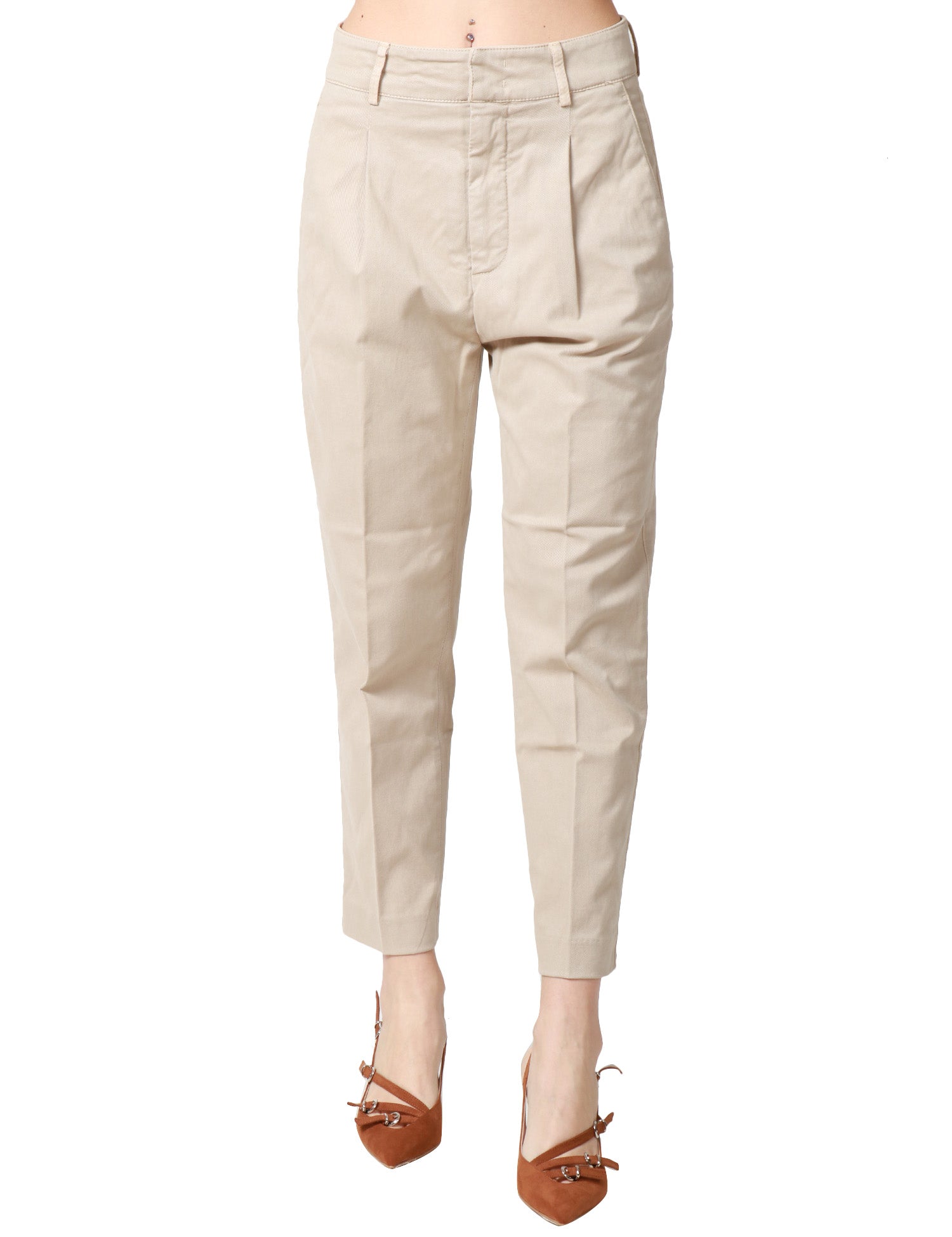 PANTALONE DONNA DONDUP TANIA ECRU ALLA CAVIGLIA CON PINCES DAVANTI IN GABARDINA MANOPESCA