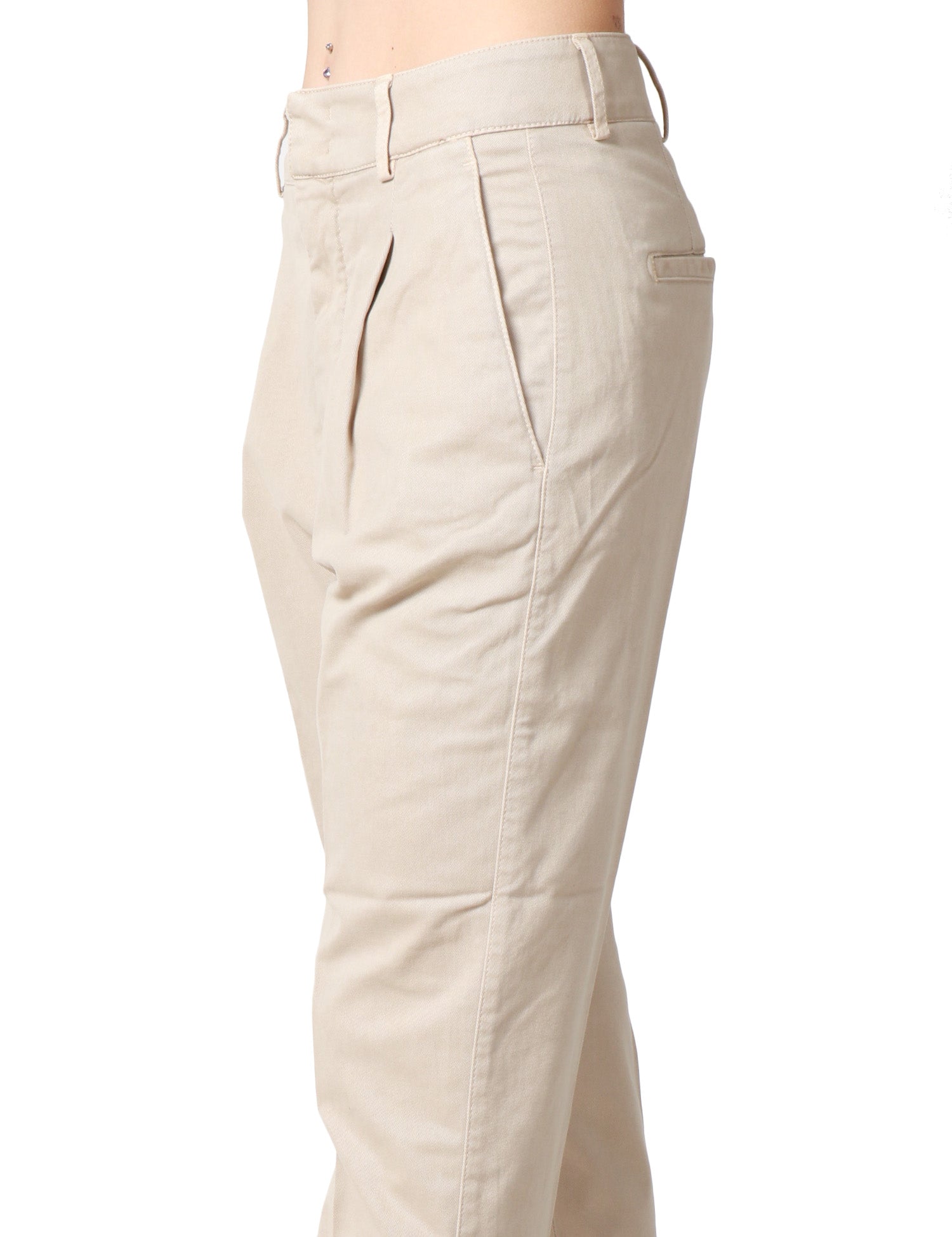 PANTALONE DONNA DONDUP TANIA ECRU ALLA CAVIGLIA CON PINCES DAVANTI IN GABARDINA MANOPESCA