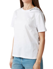 T-SHIRT DONNA DONDUP BIANCA GIROCOLLO CON SCRITTA LOGO SUL LO SCOLLO