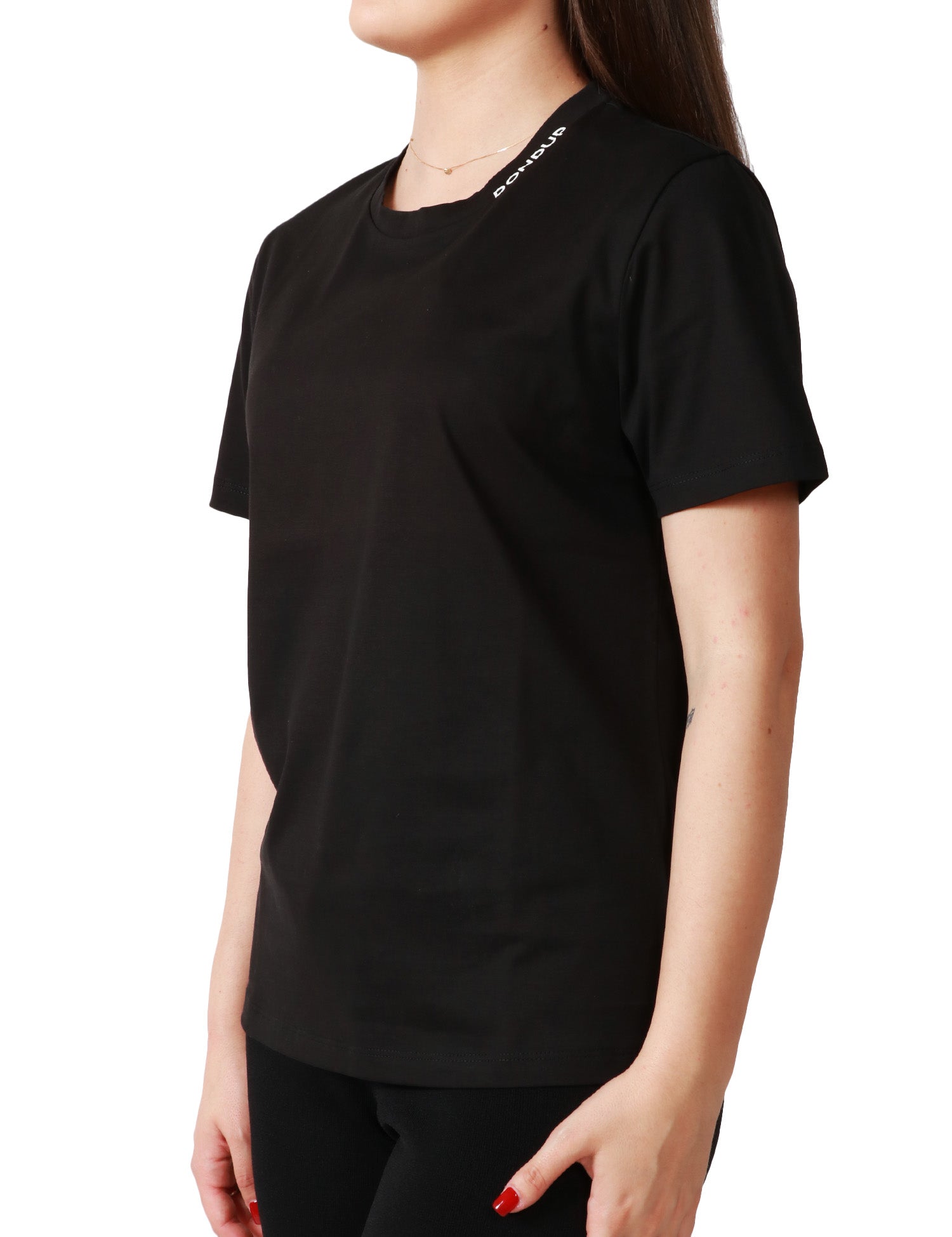T-SHIRT DONNA DONDUP NERA GIROCOLLO CON SCRITTA LOGO SUL LO SCOLLO
