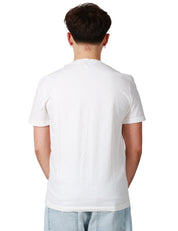 T-SHIRT UOMO DONDUP BIANCA GIROCOLLO IN JERSEY FIAMMATO CON D LOGO APPLICATA SUL PETTO