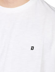 T-SHIRT UOMO DONDUP BIANCA GIROCOLLO IN JERSEY FIAMMATO CON D LOGO APPLICATA SUL PETTO