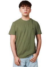 T-SHIRT UOMO DONDUP VERDE MILITARE GIROCOLLO IN JERSEY FIAMMATO CON D LOGO APPLICATA SUL PETTO