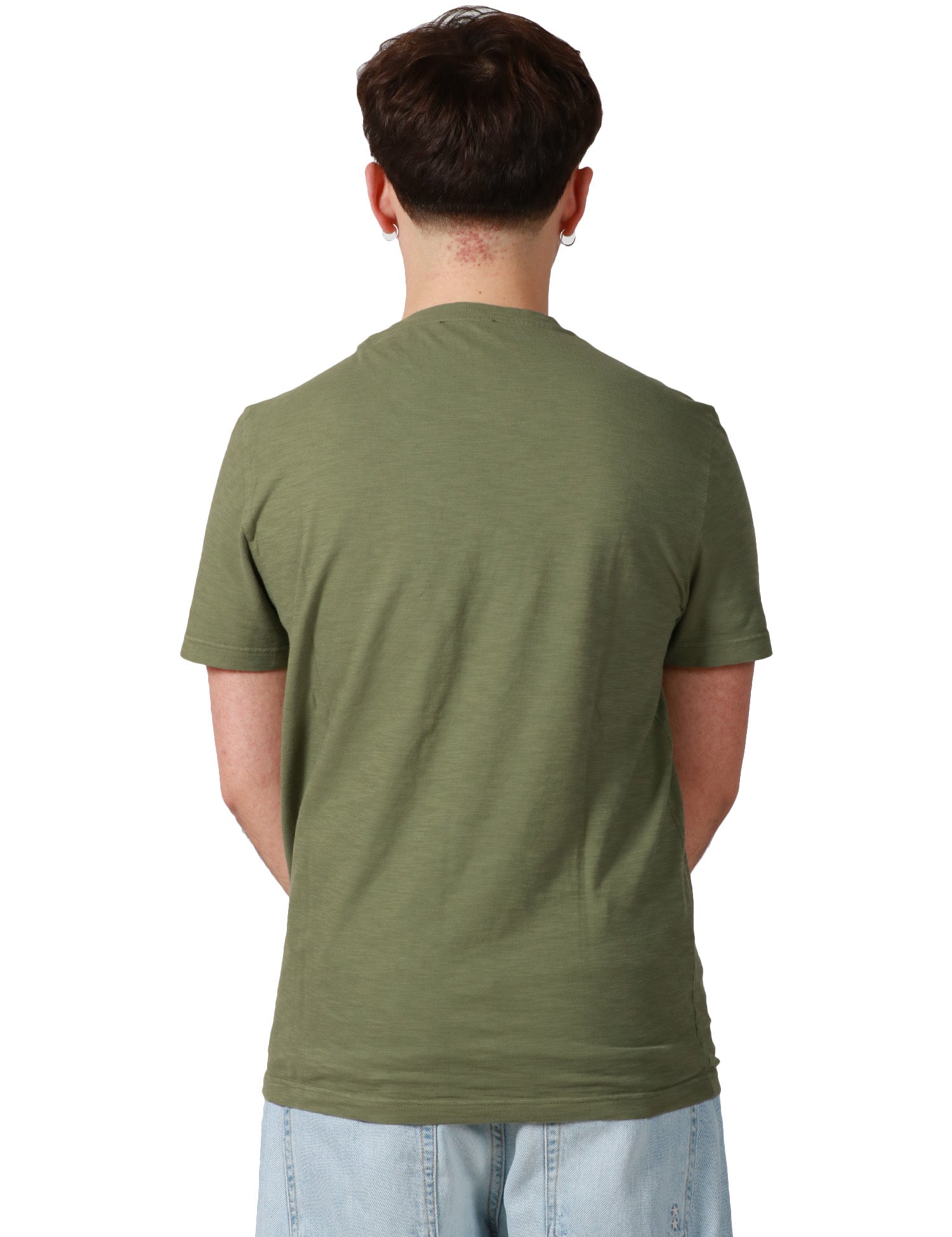 T-SHIRT UOMO DONDUP VERDE MILITARE GIROCOLLO IN JERSEY FIAMMATO CON D LOGO APPLICATA SUL PETTO