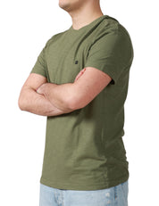 T-SHIRT UOMO DONDUP VERDE MILITARE GIROCOLLO IN JERSEY FIAMMATO CON D LOGO APPLICATA SUL PETTO