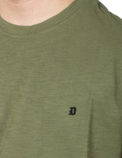 T-SHIRT UOMO DONDUP VERDE MILITARE GIROCOLLO IN JERSEY FIAMMATO CON D LOGO APPLICATA SUL PETTO