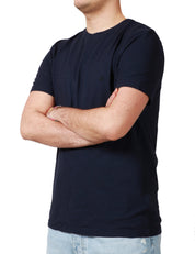 T-SHIRT UOMO DONDUP BLU GIROCOLLO IN JERSEY FIAMMATO CON D LOGO APPLICATA SUL PETTO