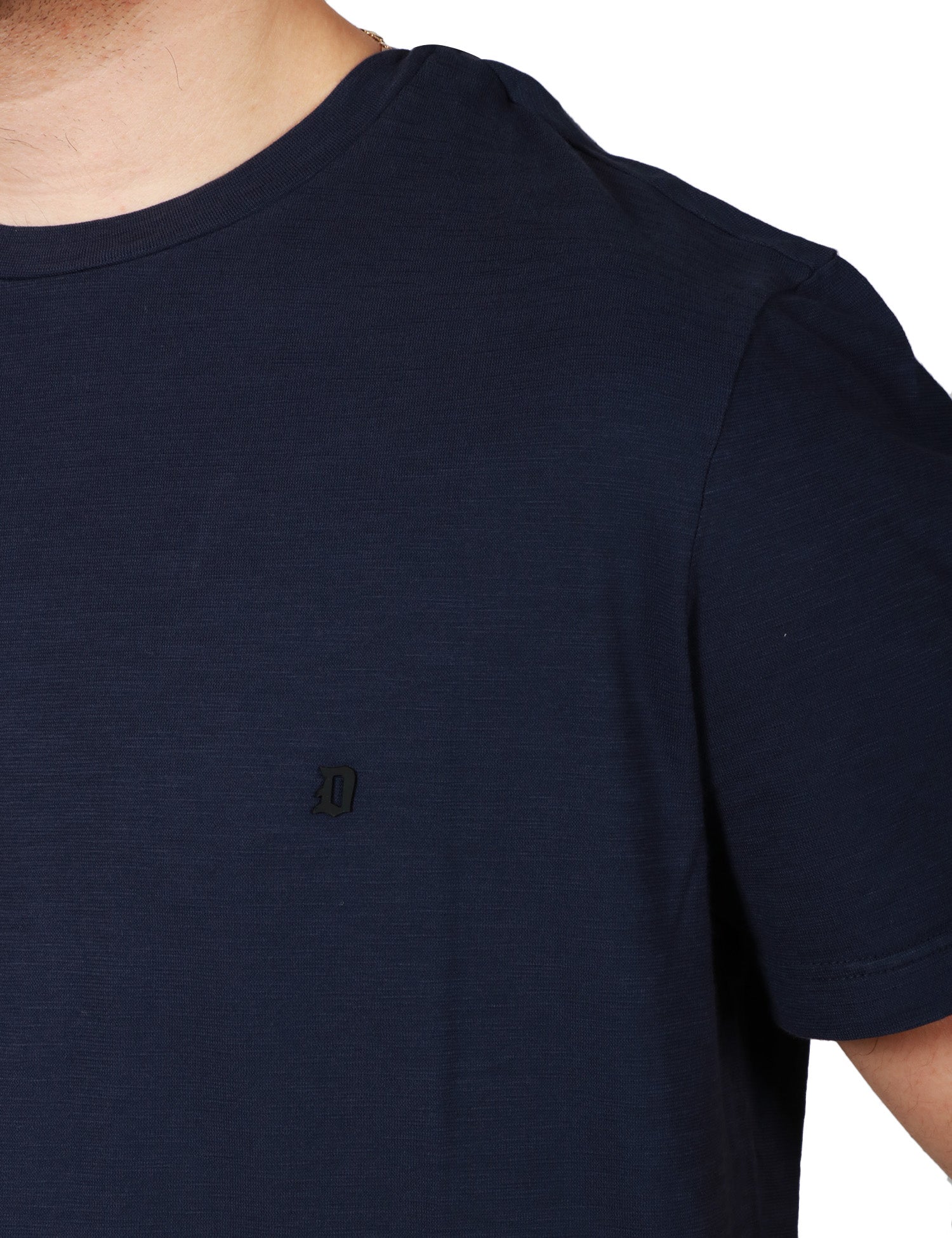T-SHIRT UOMO DONDUP BLU GIROCOLLO IN JERSEY FIAMMATO CON D LOGO APPLICATA SUL PETTO