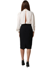 ABITO DONNA ELISABETTA FRANCHI BURRO/NERO CON CAMICIA AMOVIBILE CON SCIARPA LOGATA E GONNA A TUBINO