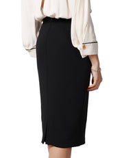 ABITO DONNA ELISABETTA FRANCHI BURRO/NERO CON CAMICIA AMOVIBILE CON SCIARPA LOGATA E GONNA A TUBINO