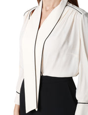 ABITO DONNA ELISABETTA FRANCHI BURRO/NERO CON CAMICIA AMOVIBILE CON SCIARPA LOGATA E GONNA A TUBINO