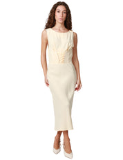 ABITO MIDI DONNA ELISABETTA FRANCHI LEMON SMNICATO CON LACCI INCROCIATI SUL BUSTO E GONNA SVASATA AL FONDO