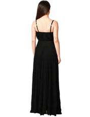 ABITO LUNGO DONNA ELISABETTA FRANCHI NERO IN JERSEY LUREX CON FIORE APPLICATO SUL FIANCO E SPACCO LATERALE