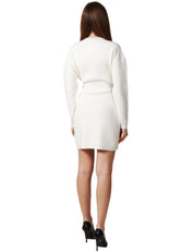 ABITO DONNA ELISABETTA FRANCHI AVORIO IN VISCOSA CON SCOLLO INCROCIATO, INSERTO IN SIMILPELLE CON FIBBIA IN METALLO LOGATO