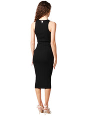 ABITO MIDI DONNA ELISABETTA FRANCHI NERO IN MAGLIA CON LACCI INCROCIATI SULLO SCOLLO