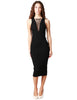 Abito midi donna elisabetta franchi nero in maglia con lacci incrociati sullo scollo