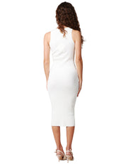 ABITO DONNA ELISABETTA FRANCHI AVORIO SMANICATO IN MAGLIA CON LACCI INCROCIATI SULLO SCOLLO