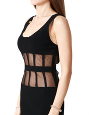 ABITO DONNA ELISABETTA FRANCHI NERO SMANICATO CON LONGUETTE IN VISCOSA E TAGLI CORSETTERIA SUL PUNTO VITA