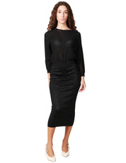 ABITO DONNA ELISABETTA FRANCHI NERO CON MANICA 3/4 IN VISCOSA TRAMA A LUREX